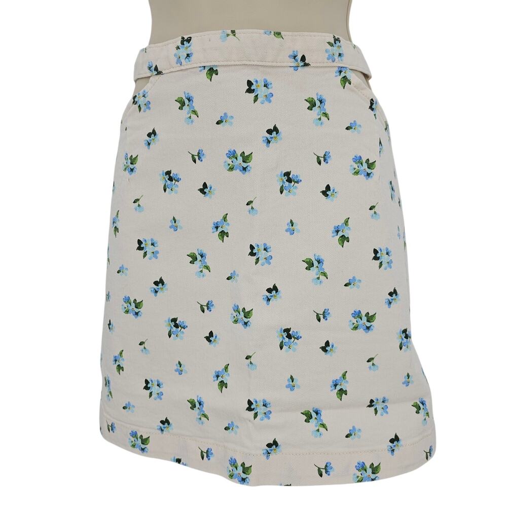 Revolve Weworewhat Womans size L Ditsy Floral Cutout Denim Mini Skirt White NEW